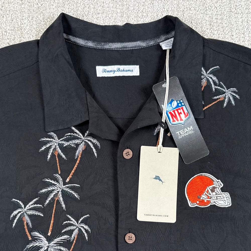 NEW Tommy Bahama Men XL Cleveland Browns NFL Silk Palm Tree Floral Camp Shirt